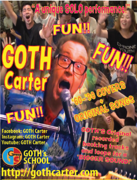 GOTH Carter performance poster with large crowd of crazy happy people at his live performance.